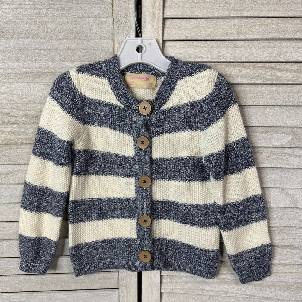 Genuine Kids Navy and Creamy White Striped Cardigan. Size 4t. Great Condition.